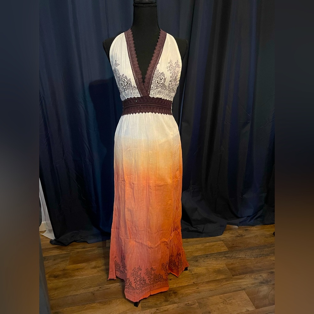 Chaudry KC halter top maxi dress orange ombré